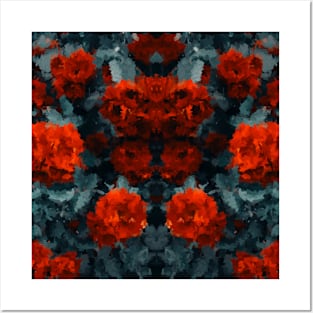 Symmetric dark red flowers pattern oil painting Posters and Art